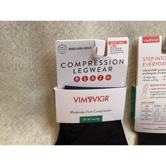 VIM & VIGR L/XL Compression Legwear 20-30mmHg Knee-High Socks For Women & Men - Picture 2 of 3